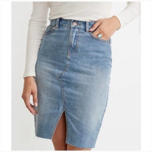 Marine Layer Celine Pencil Midi Skirt Blue Cotton Denim Size 4 - Picture 3 of 9